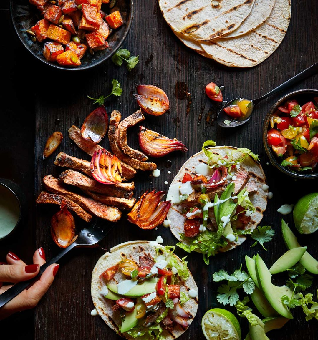 Seared steak taco board