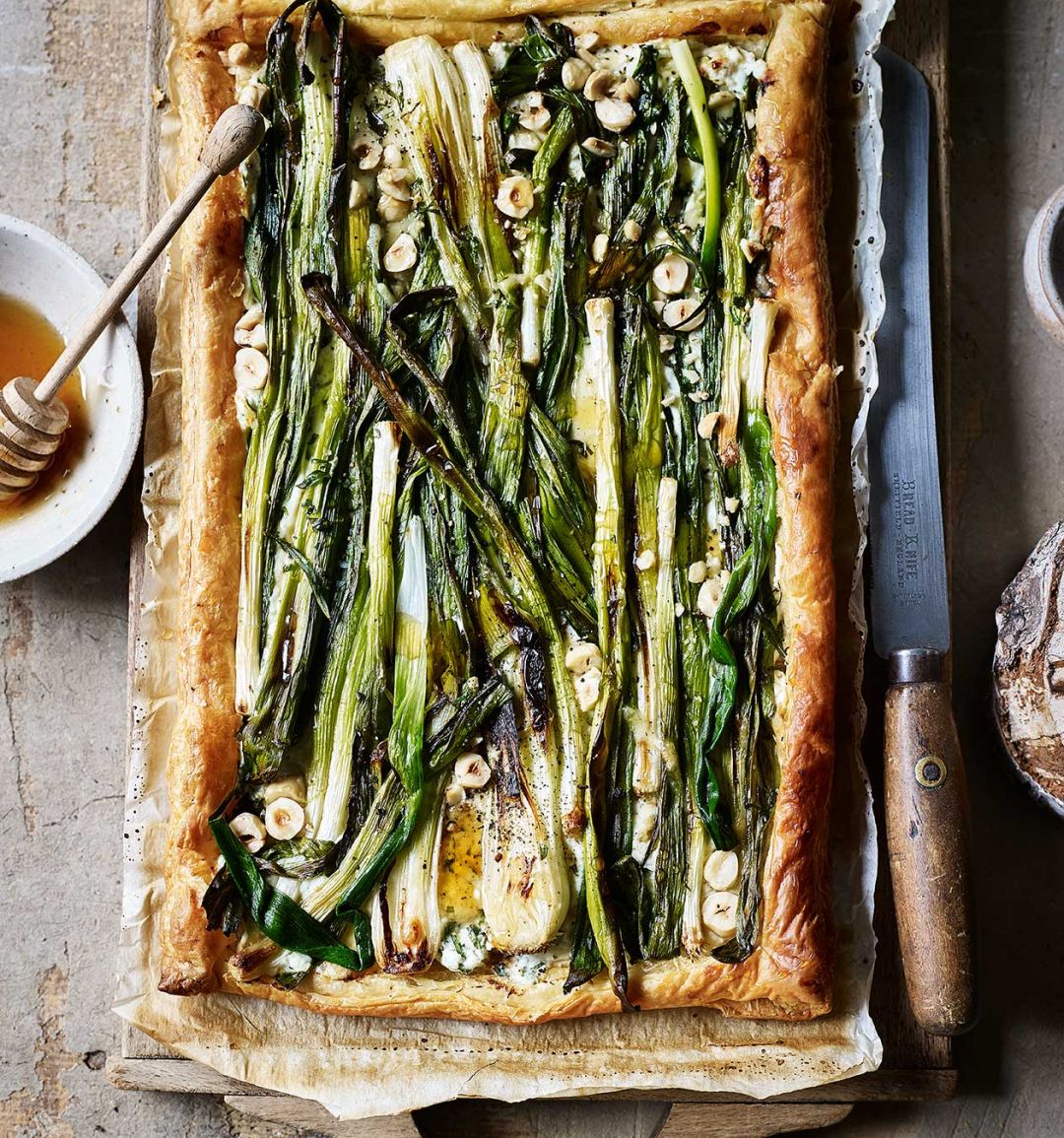 Charred spring onion and ricotta tart