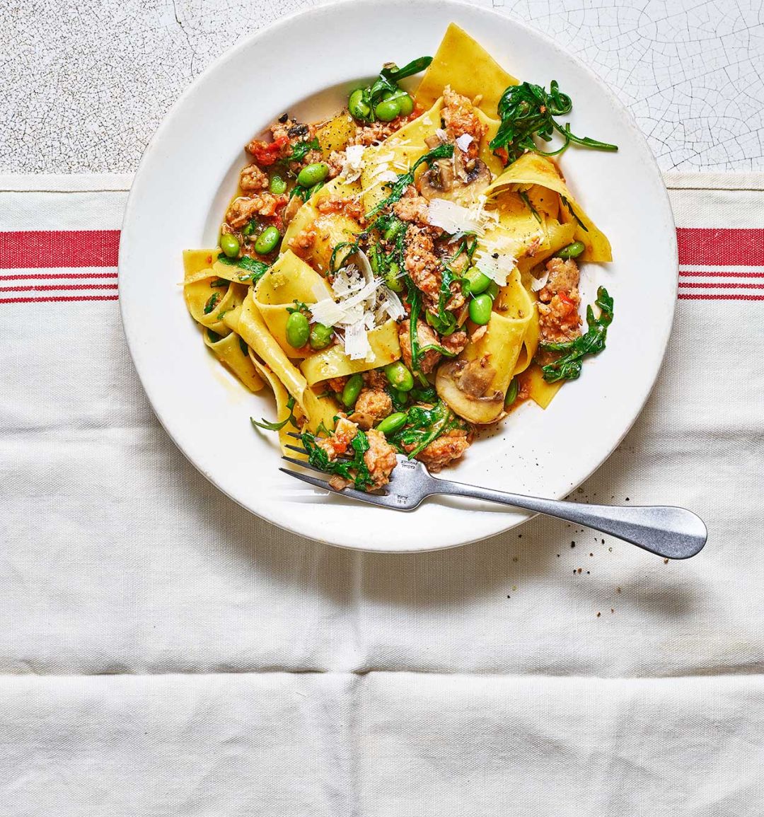 Pasta rags with speedy sausage sauce