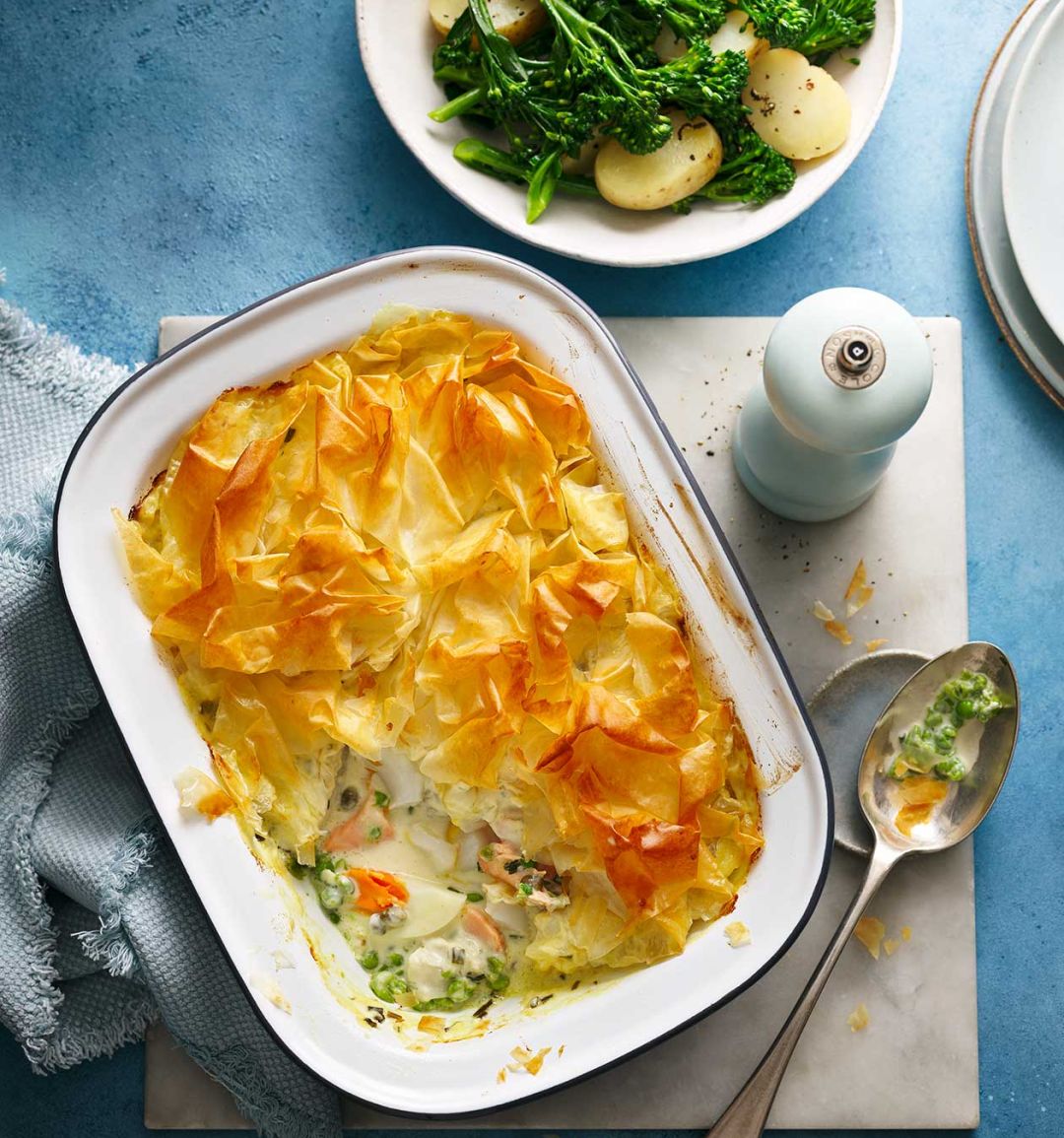 Fish pie with filo pastry