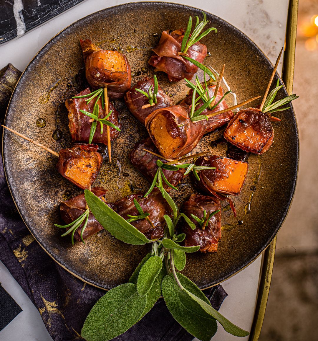 Spiced butternut and prosciutto bites