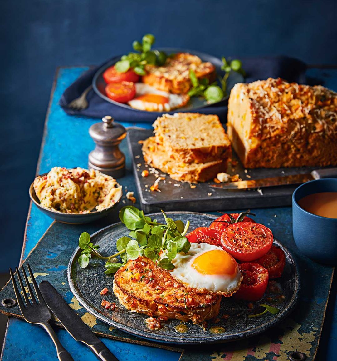 Sweetcorn breakfast loaf with bacon butter