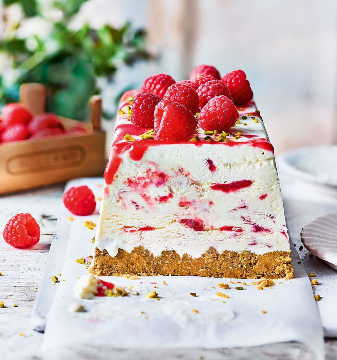 Iced raspberry ripple cheesecake