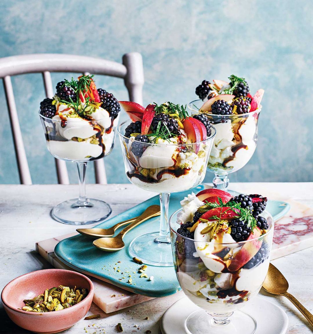 Nectarine, blackberry and cardamom Eton mess