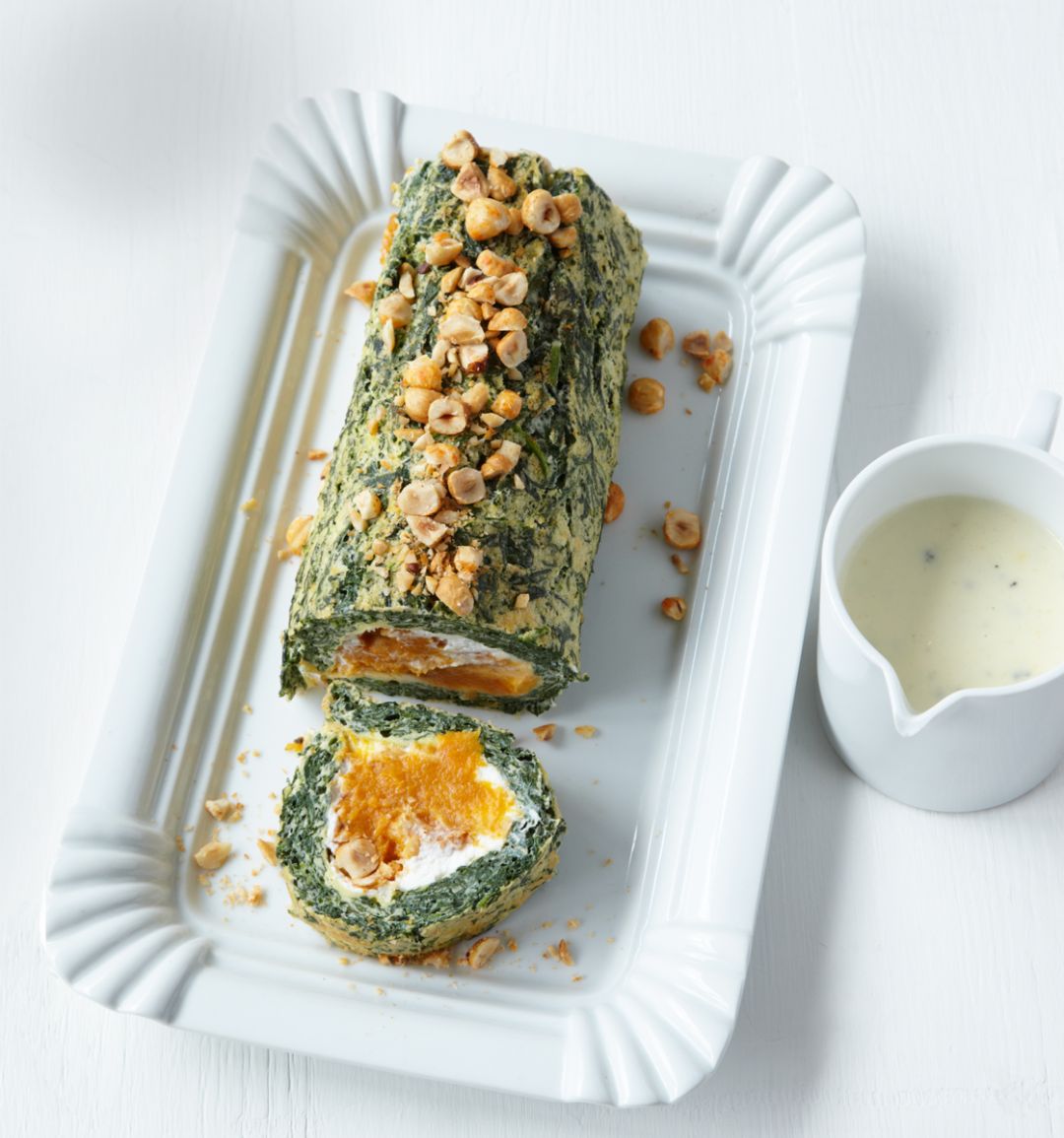 Spinach and butternut squash roulade