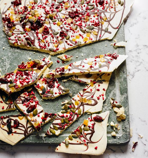 White chocolate bark with chilli and cranberries