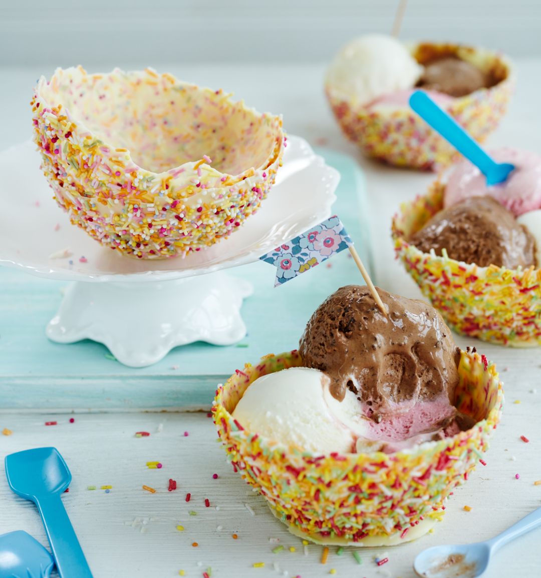 White chocolate ice cream bowls
