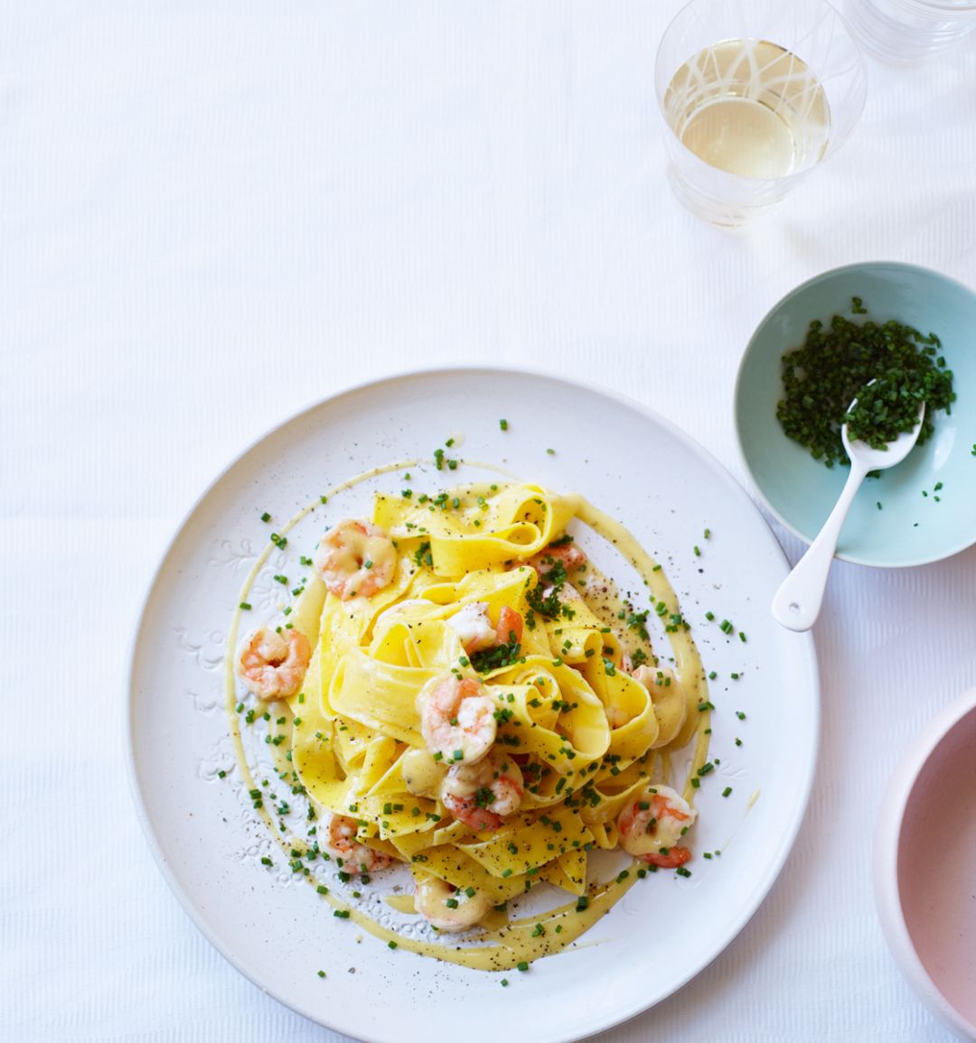 Pappardelle with prawns and vanilla beurre blanc