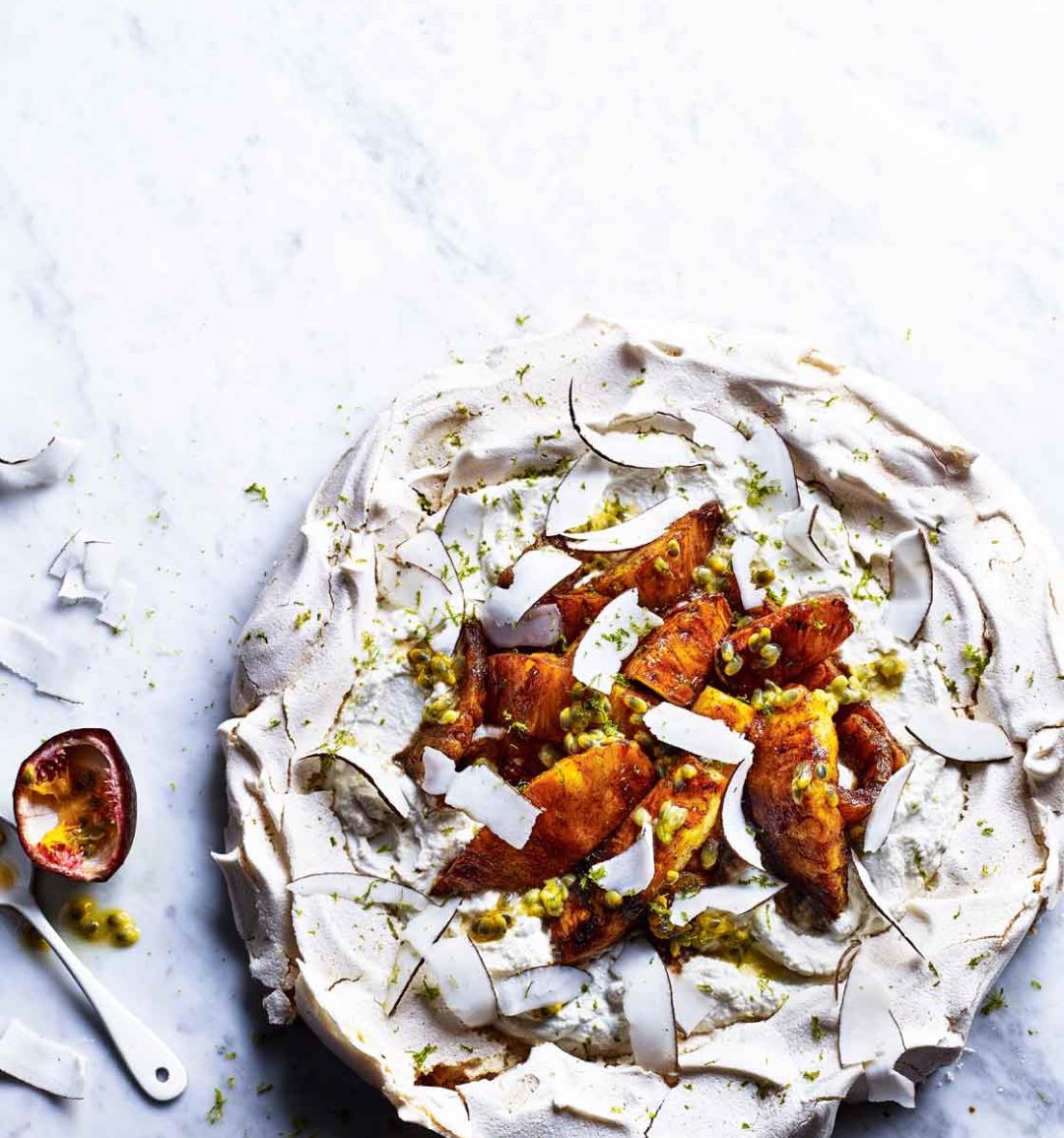 Spiced pineapple and coconut pavlova