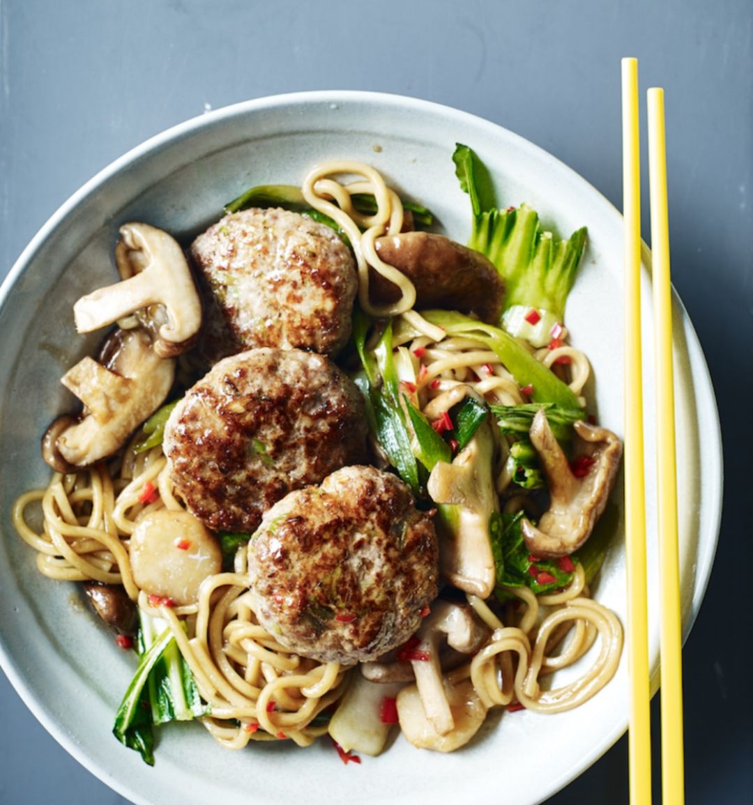 Chinese pork patties with noodles