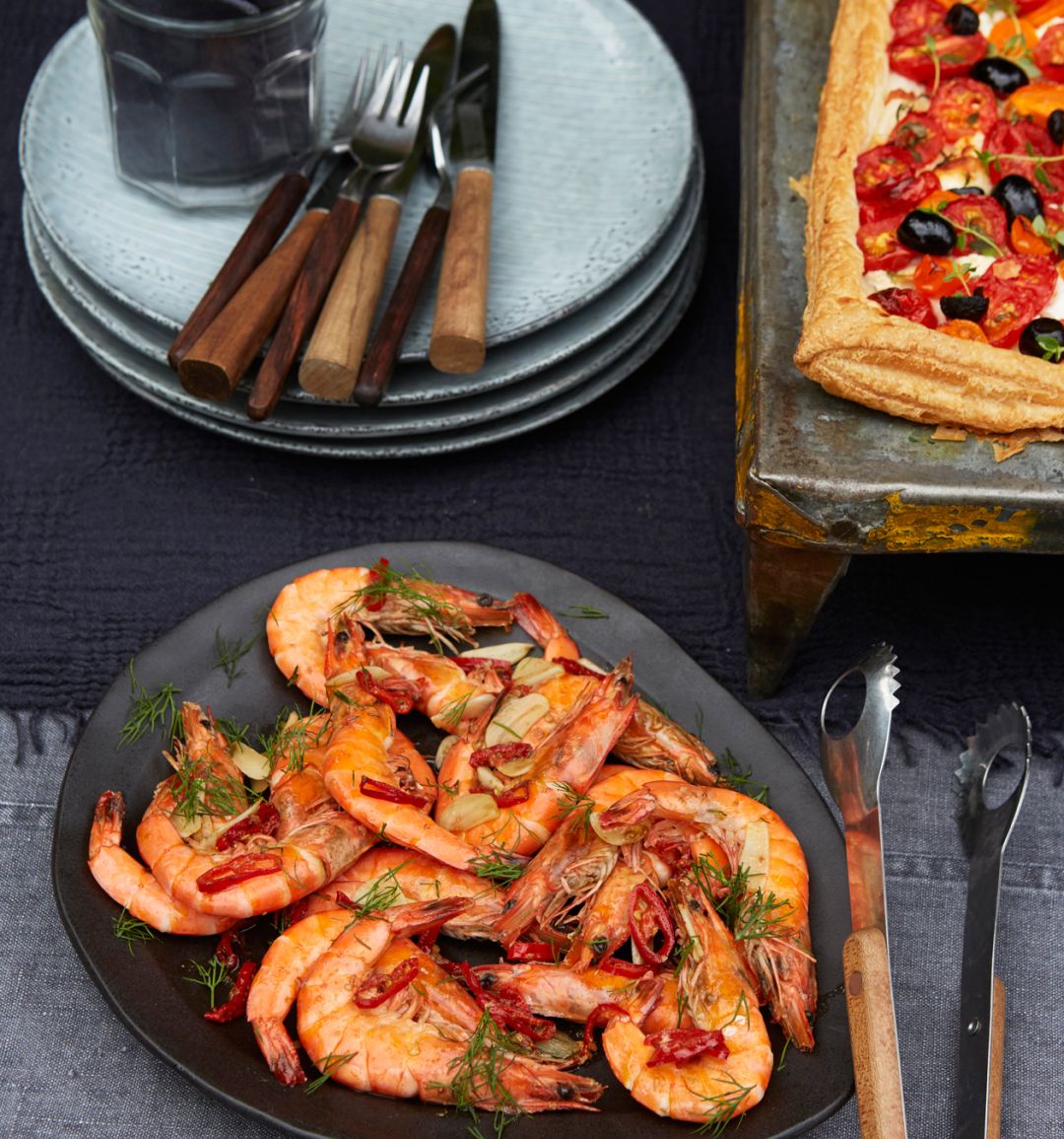 John Whaite's devilish garlic prawns