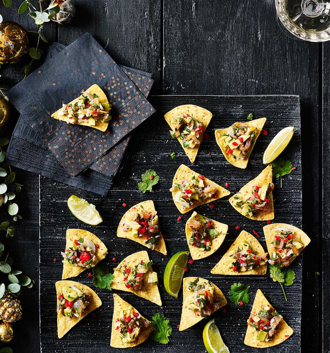 Mexican salmon tostadas