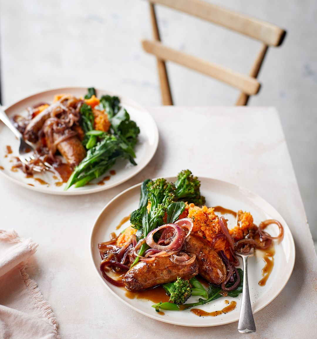 Sausages with sage ‘n’ squash mash