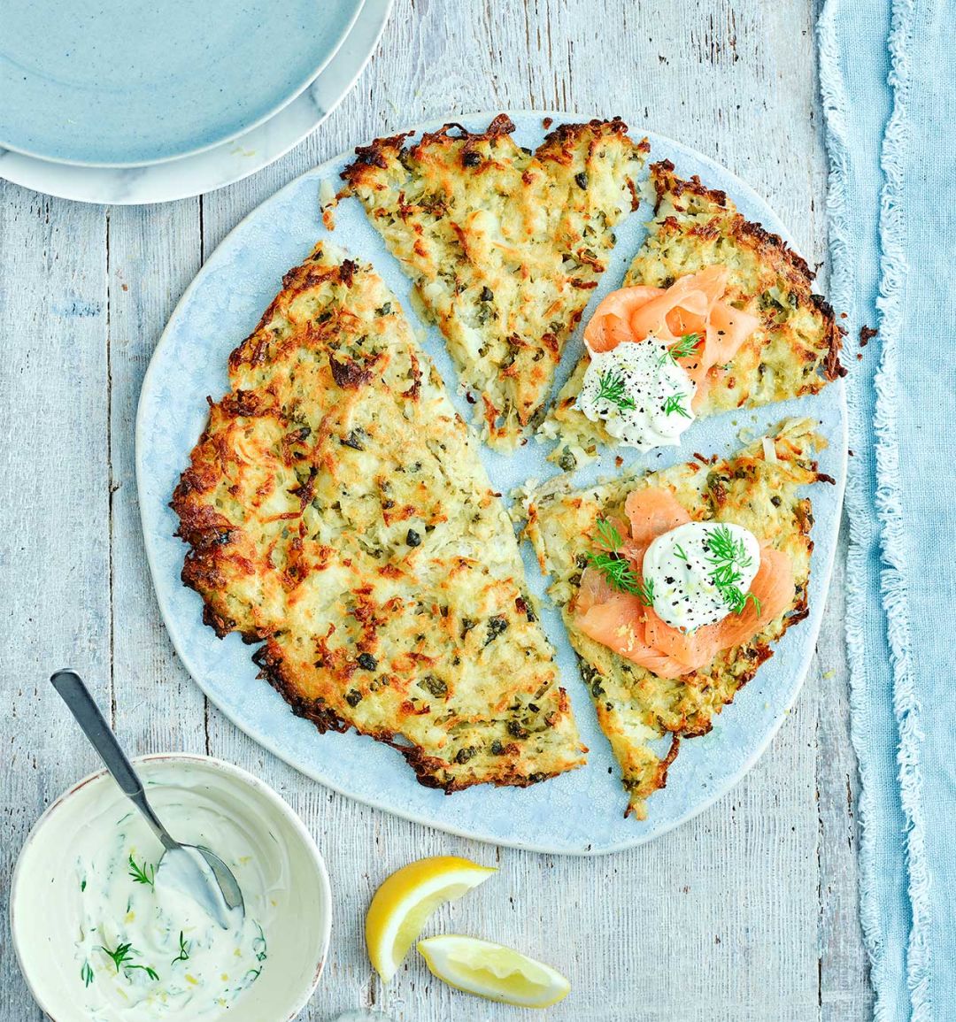 Giant potato rosti with smoked salmon