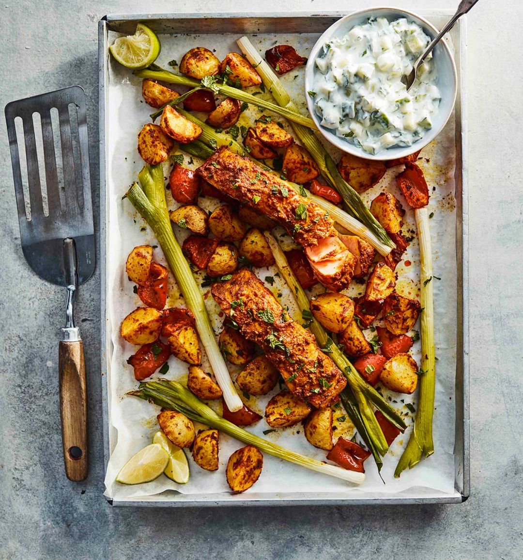 Tikka salmon traybake
