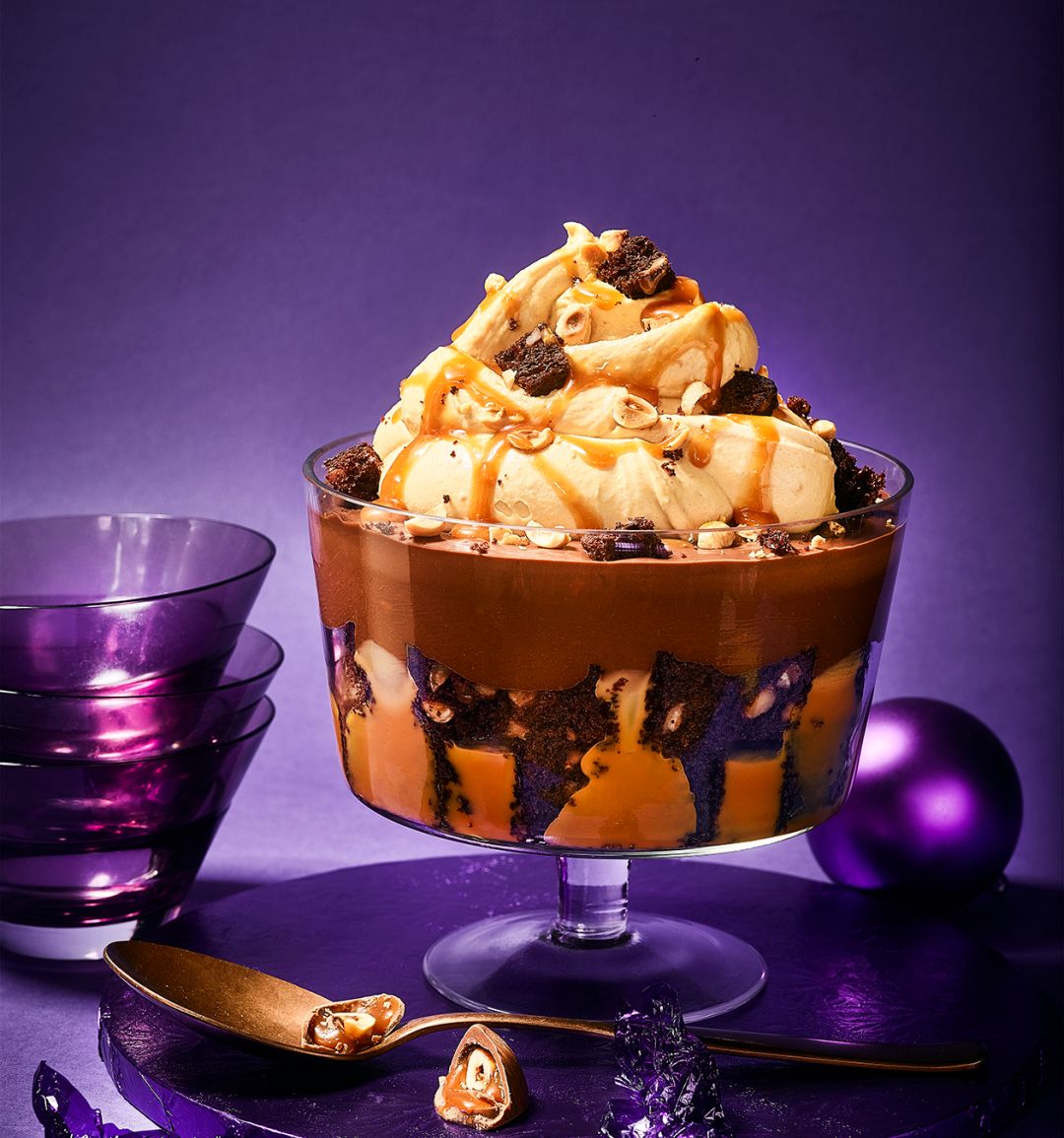 Chocolate-hazelnut and salted caramel trifle