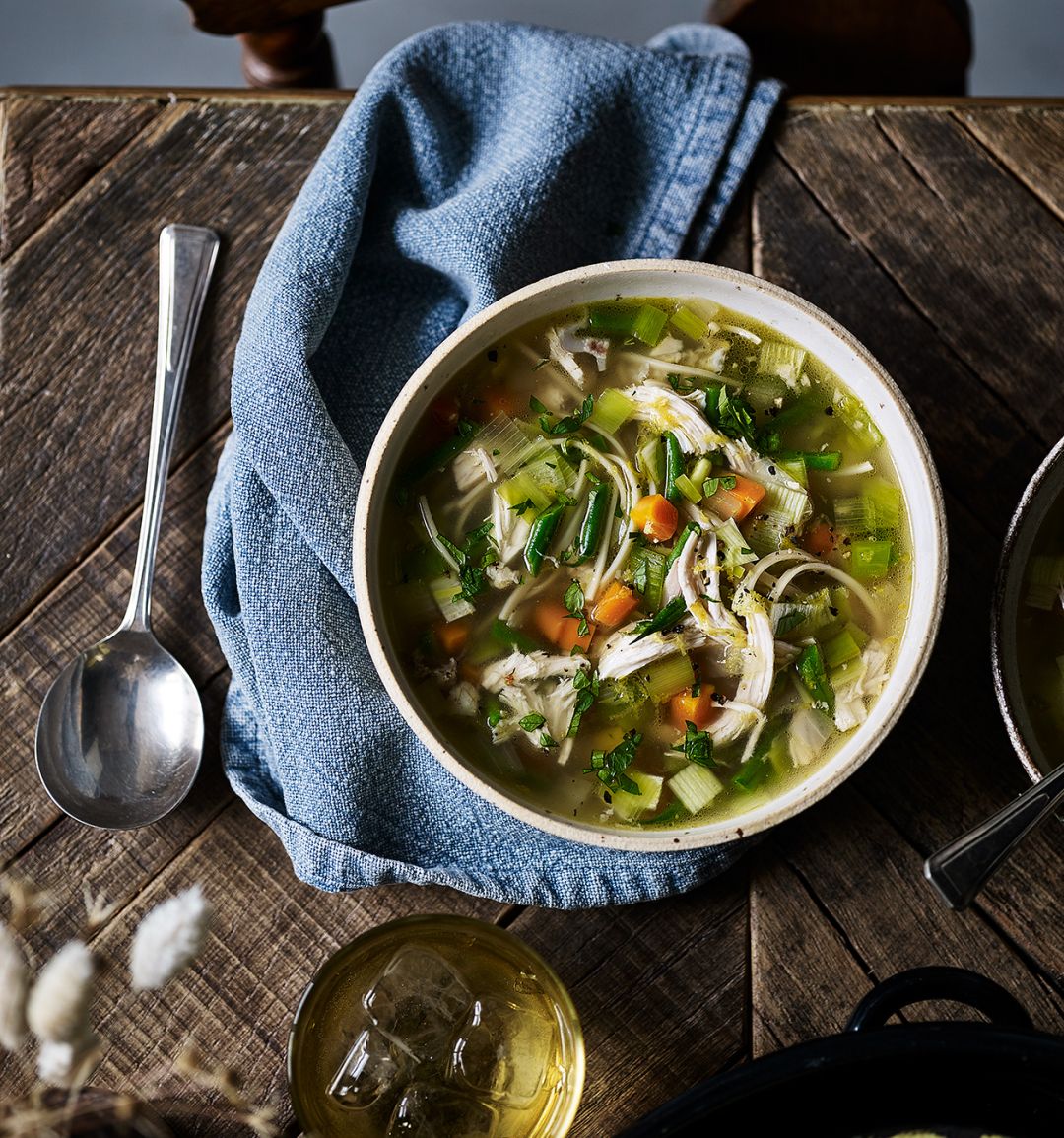 Chicken and leek noodle soup
