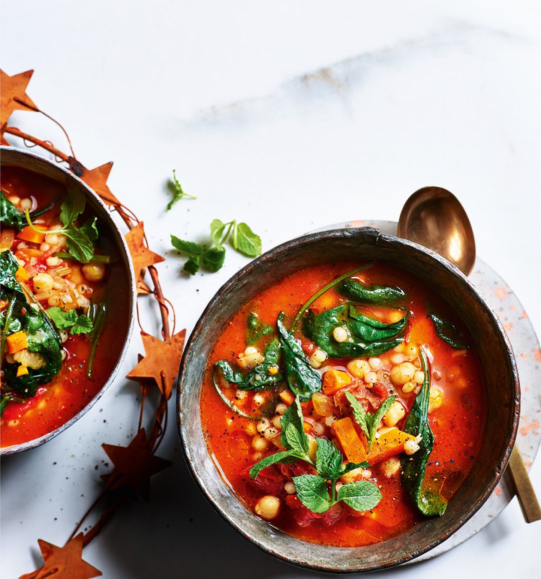 Spiced Moroccan chickpea and spinach soup