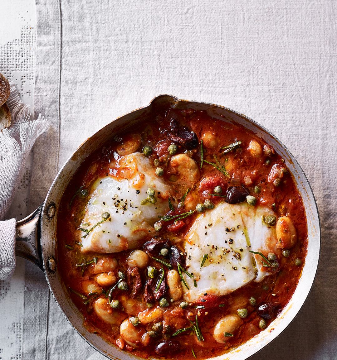 Puttanesca baked cod