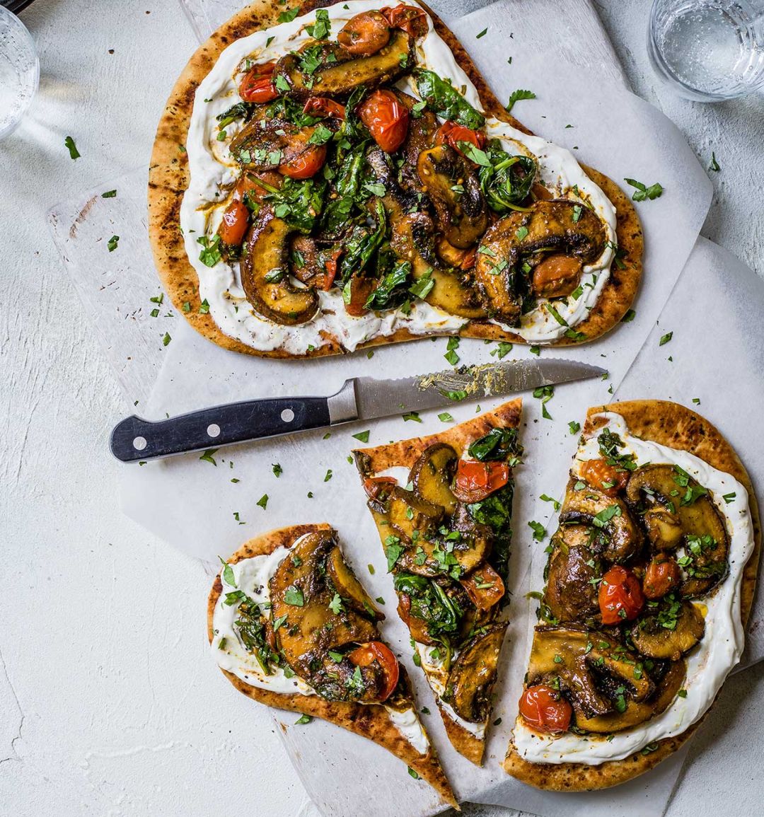 Curried mushroom flatbreads
