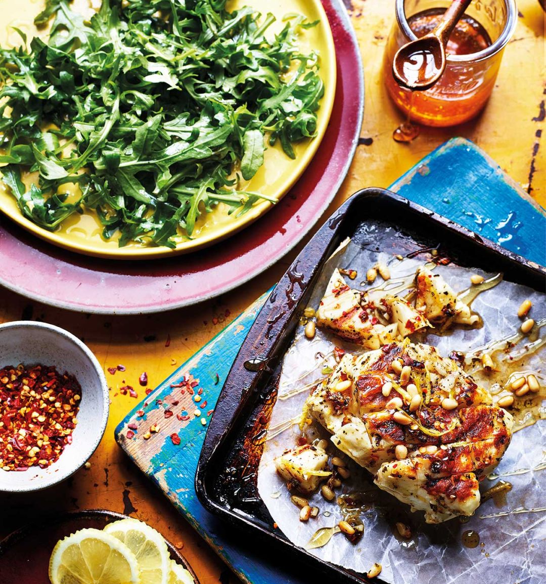 Marinated halloumi with honey and thyme