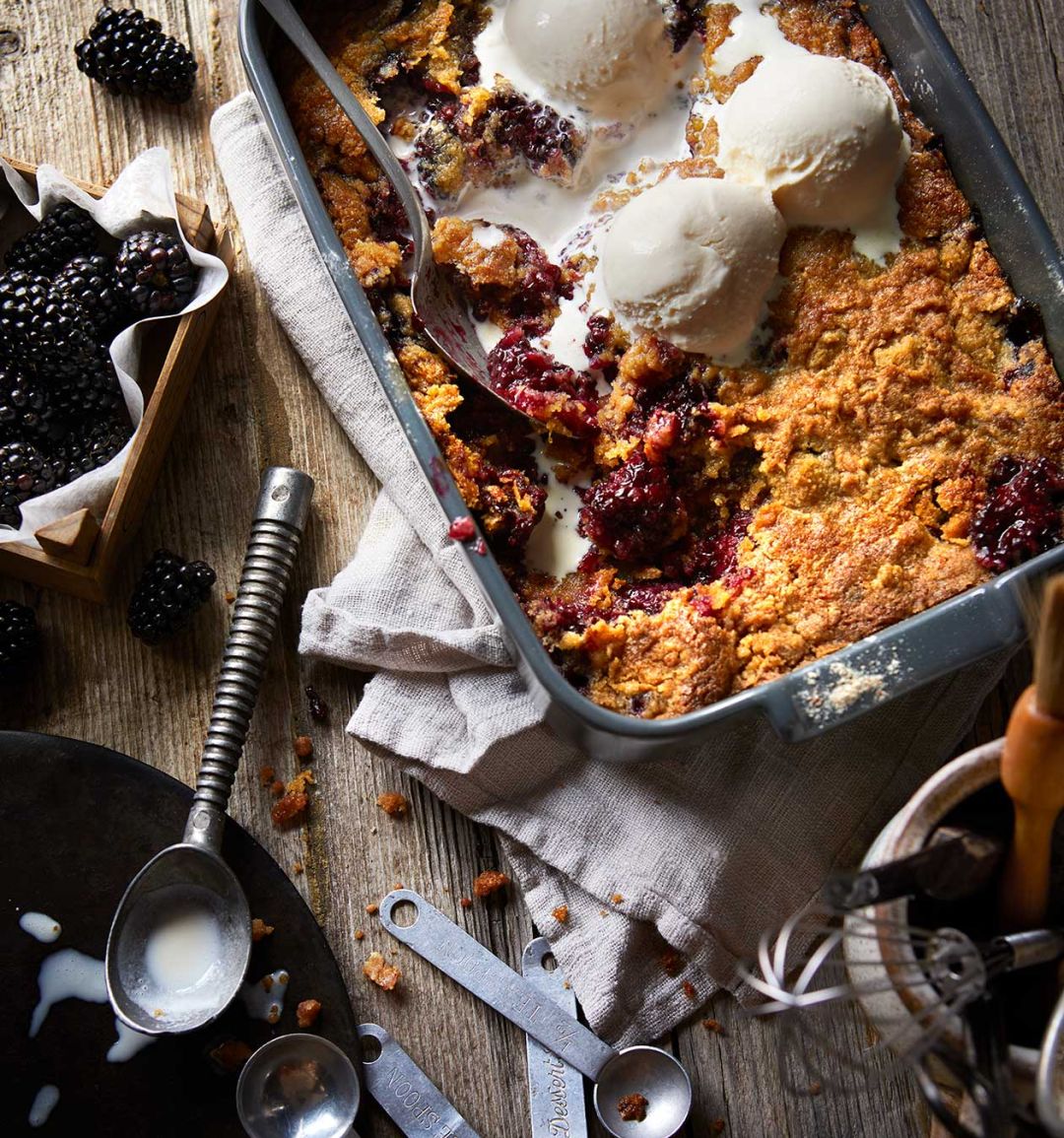 Blackberry & elderflower dump cake