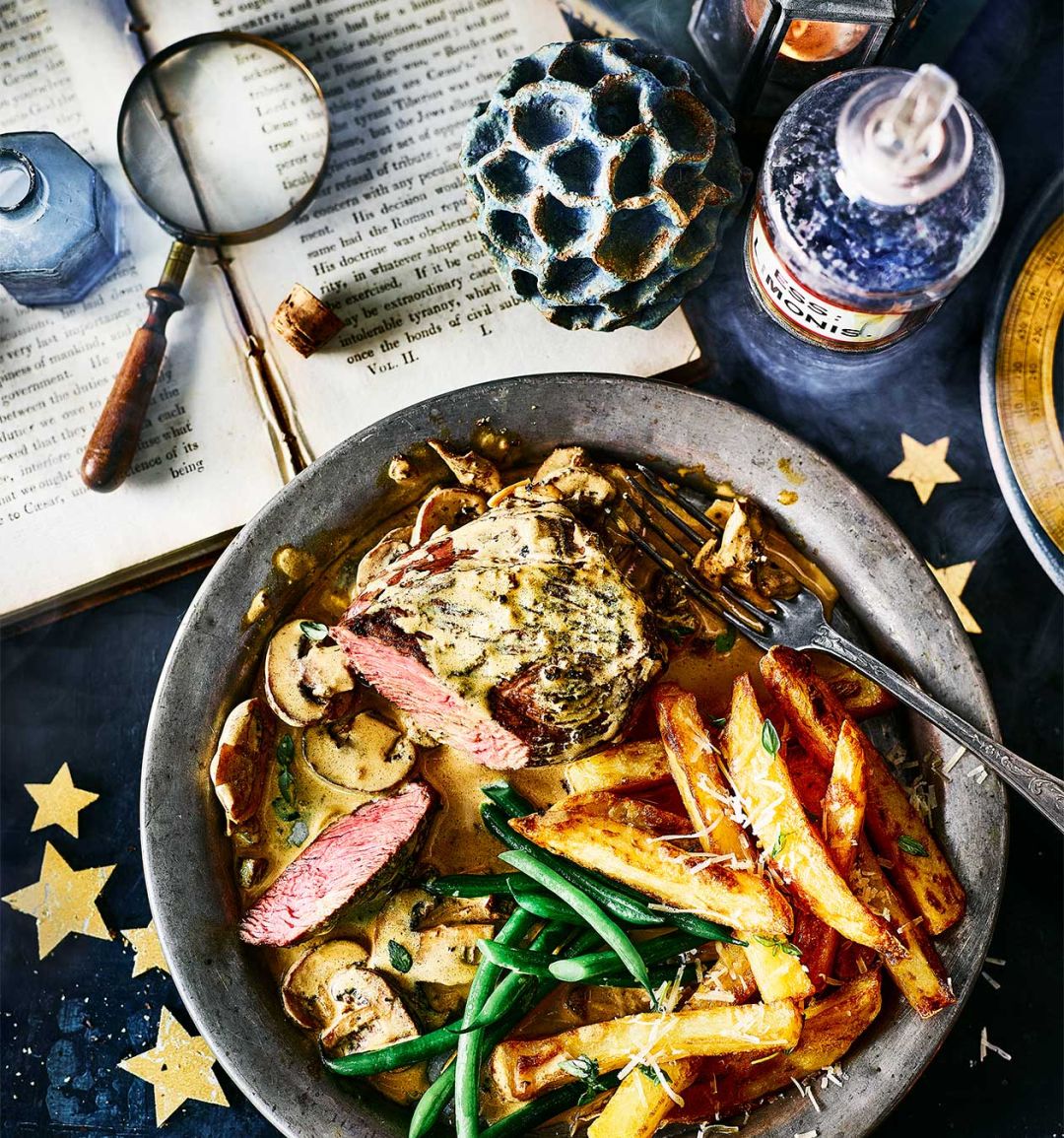 Venison steak Diane with truffle fries