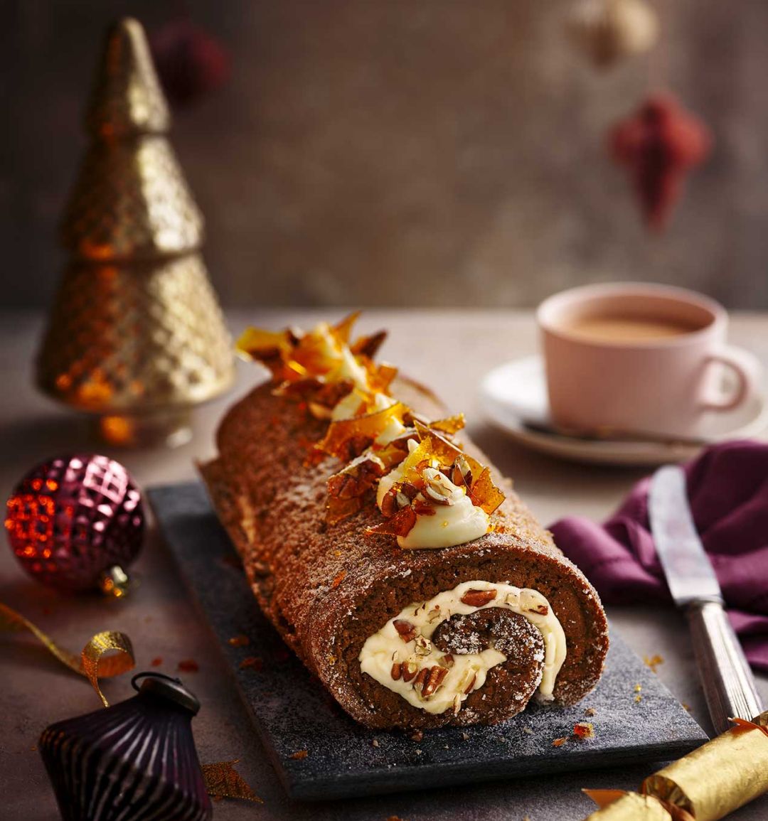 Gingerbread pecan Swiss roll