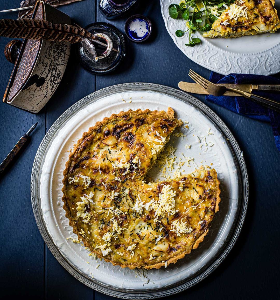 Curried smoked haddock tart