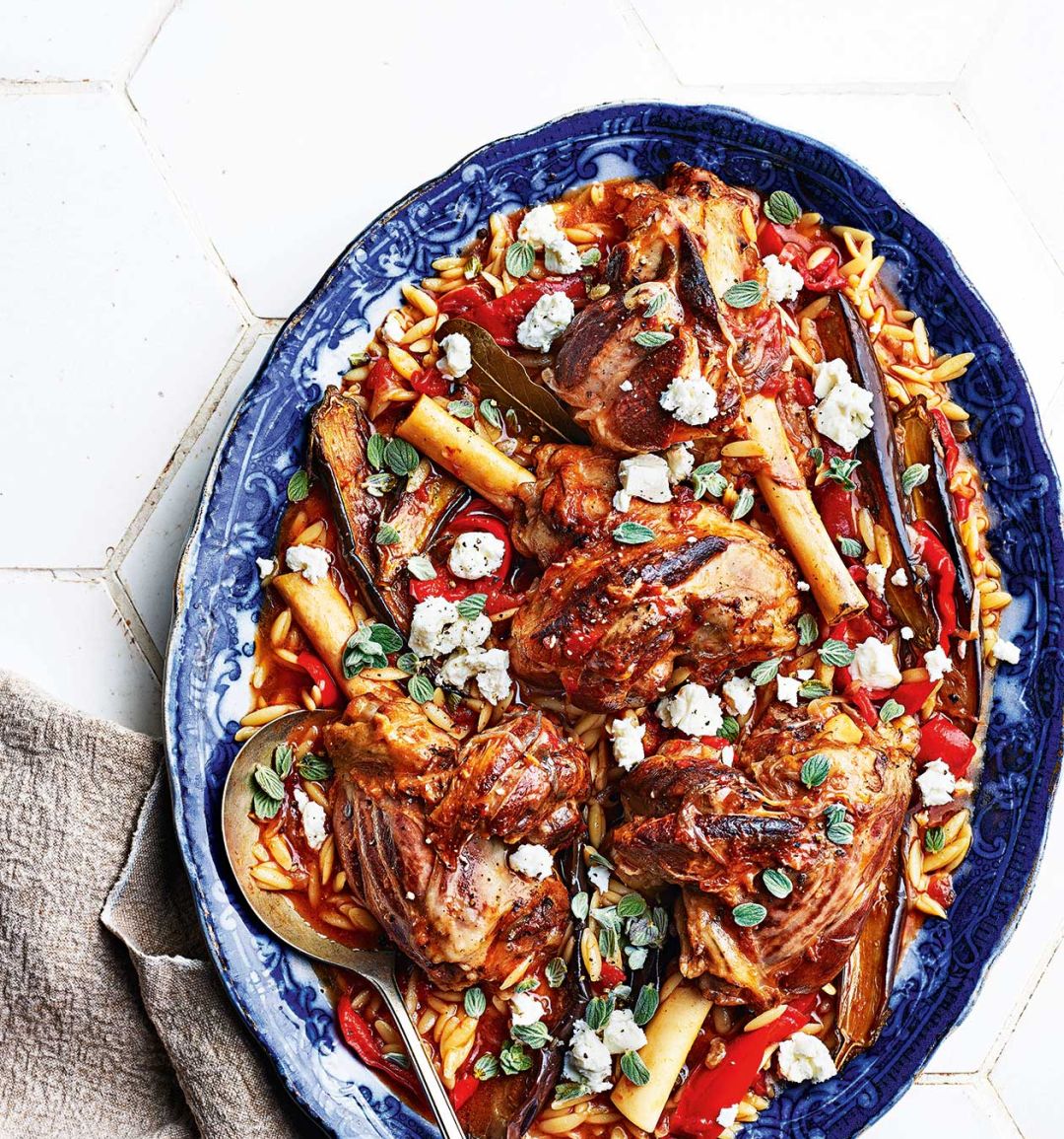 Braised lamb shanks with orzo