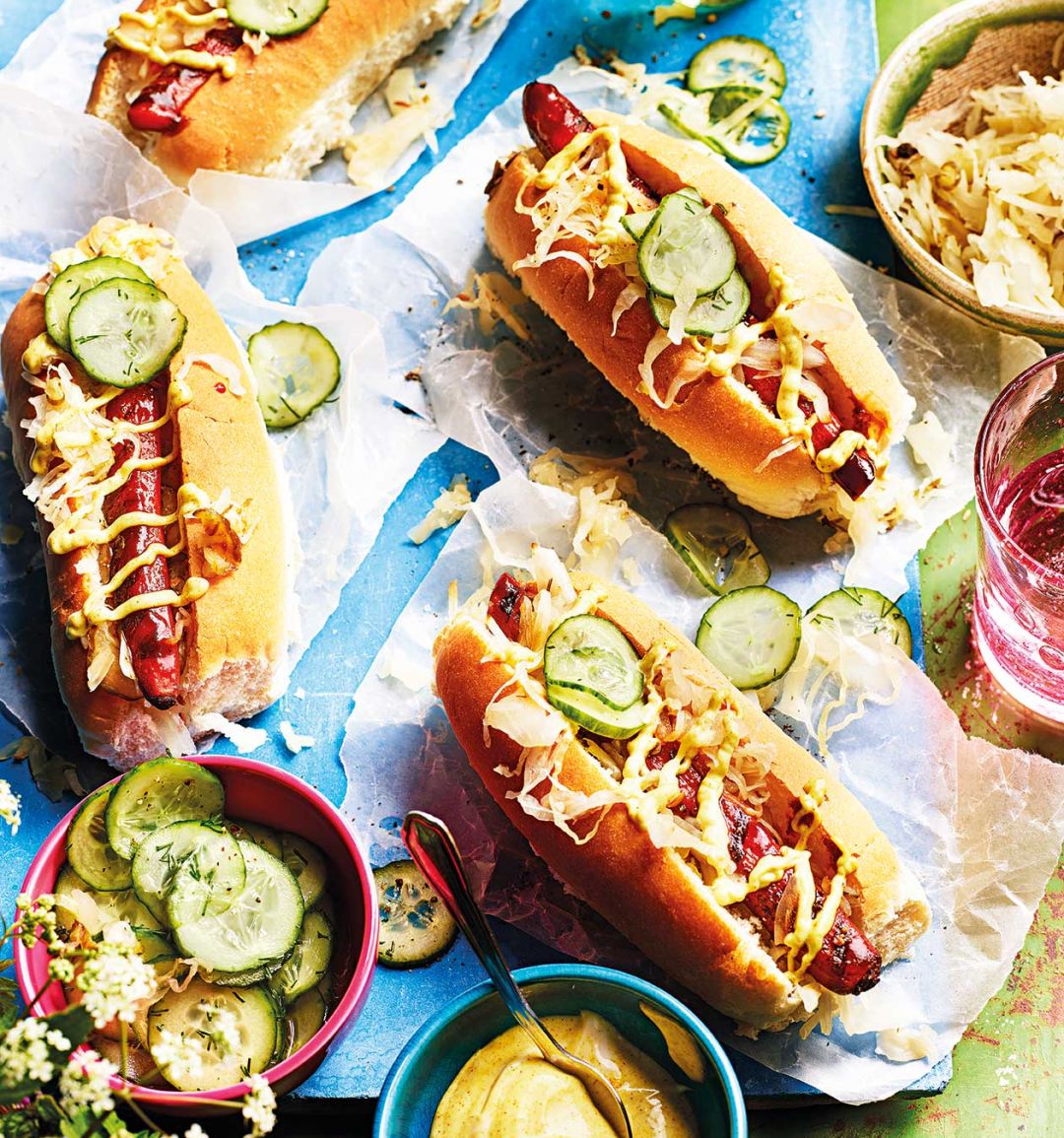 Carrot dogs with dill pickles and remoulade