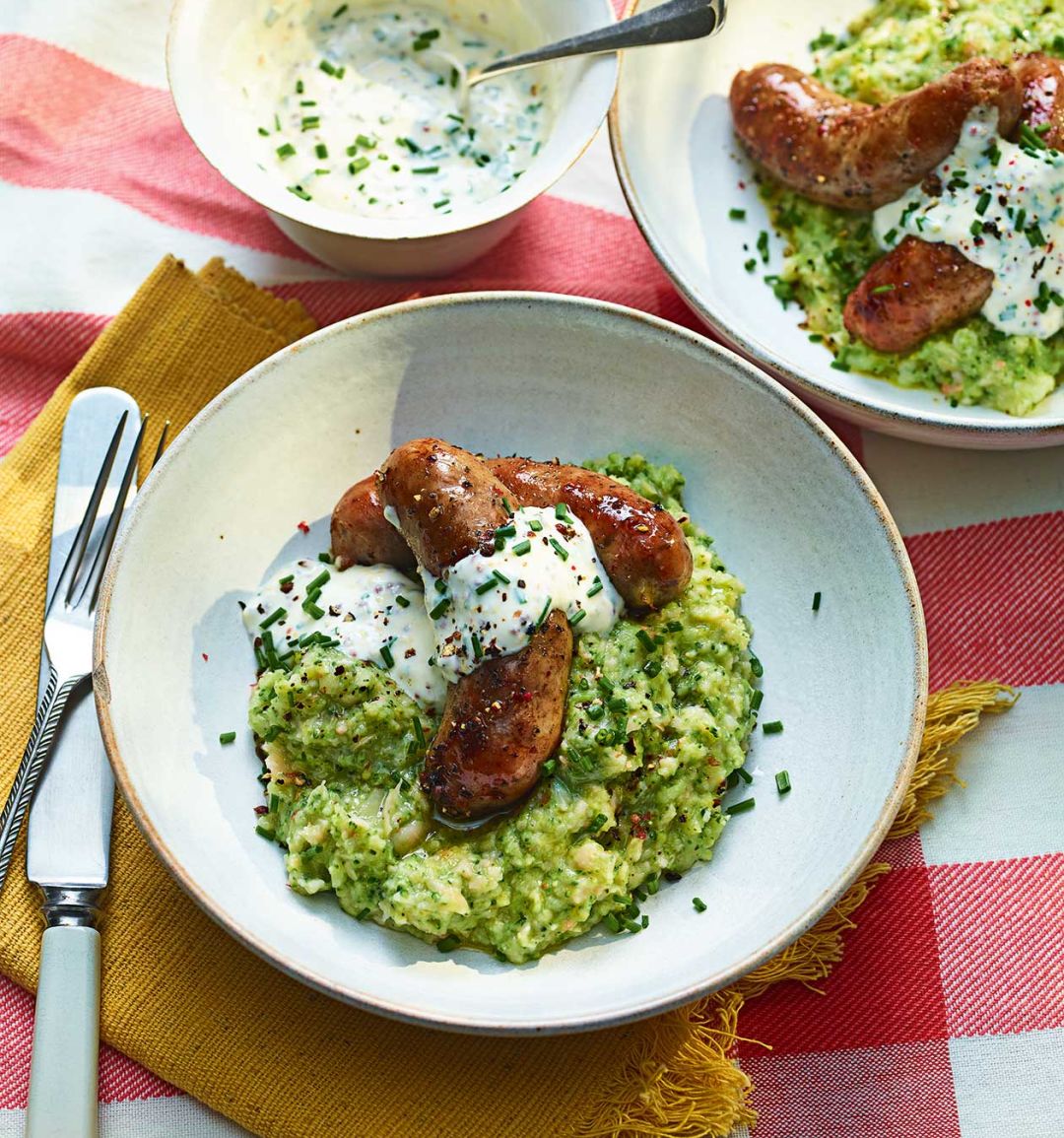 Sausages with broccolini mash