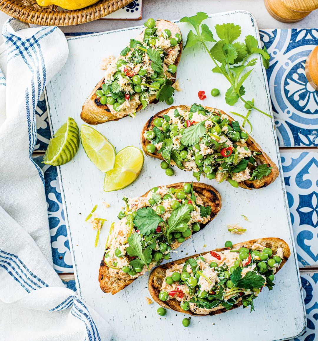 Crab and pea bruschetta