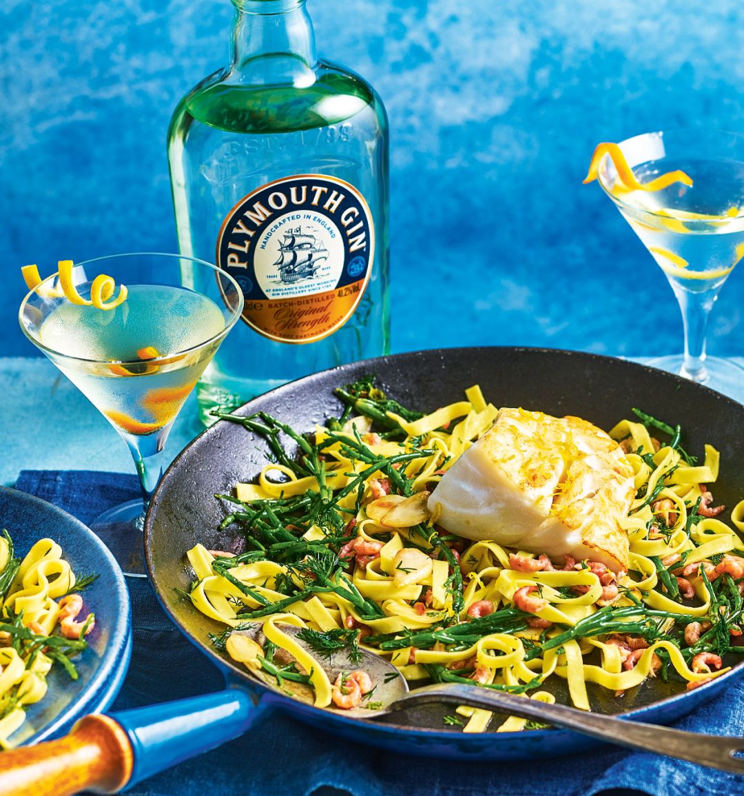 Sponsored: Roast cod with brown shrimp and samphire tagliatelle