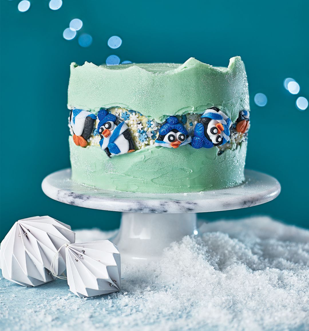 Mint chocolate penguin fault-line cake