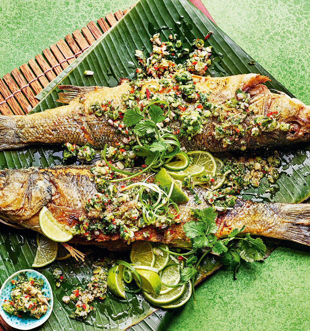 Crispy sea bass larb 