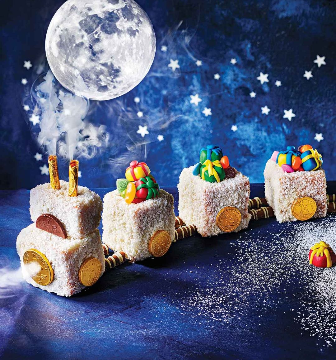 Festive winter train cake
