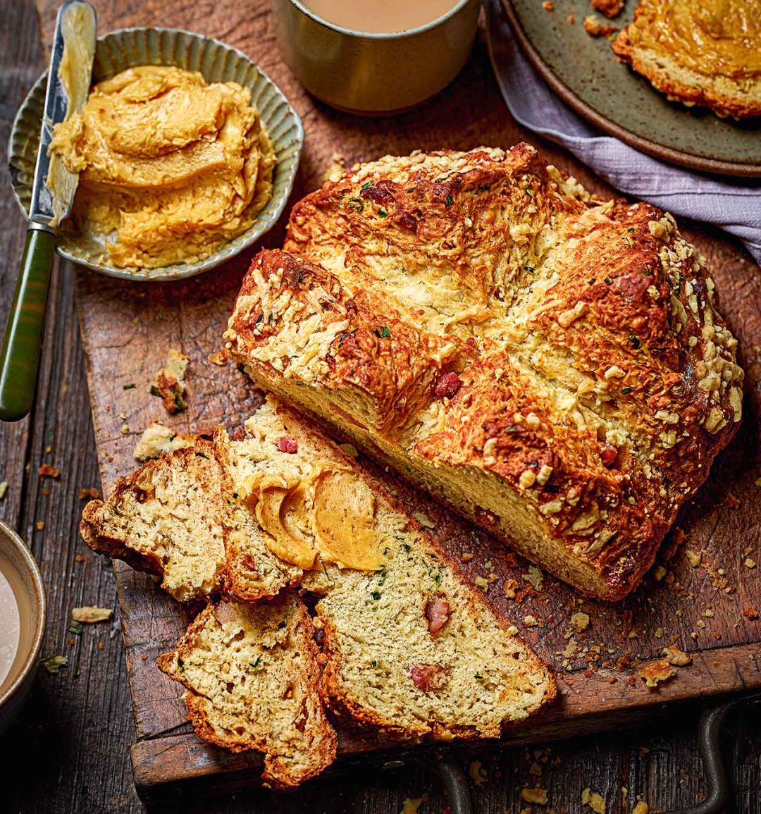 Bacon and cheddar soda bread with Marmite butter