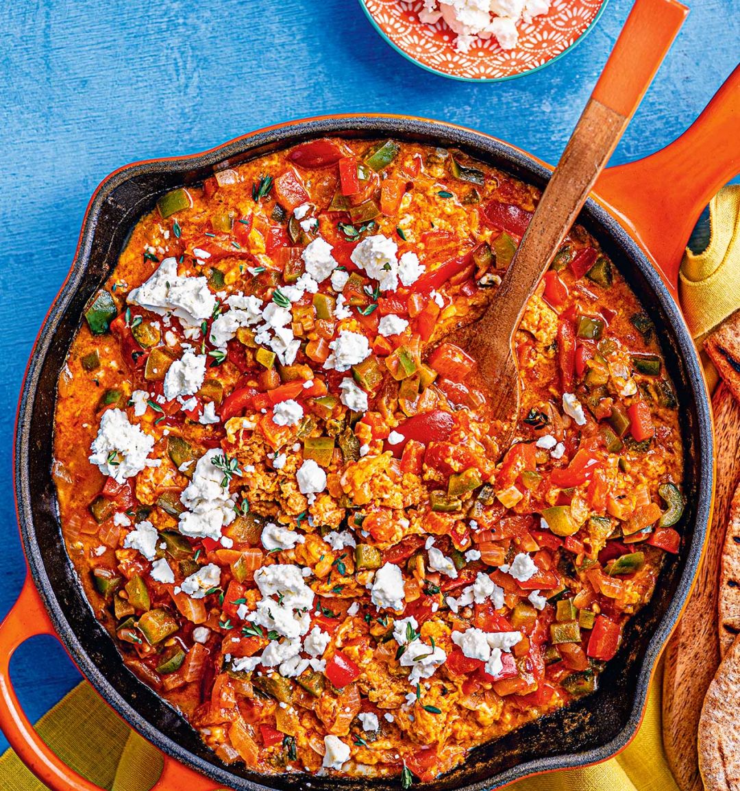 Turkish-style menemen with feta