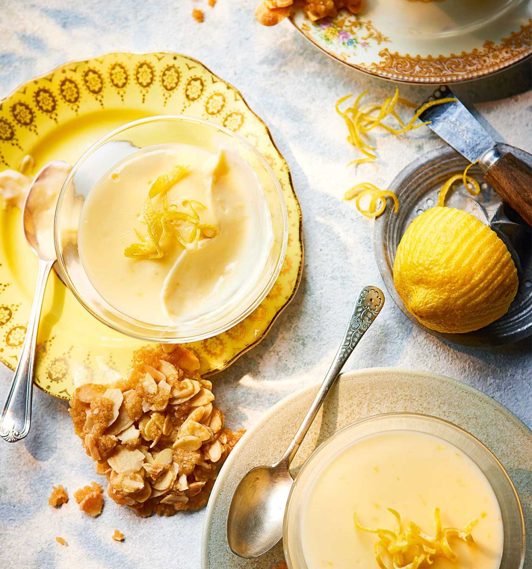 Lemon posset with almond snaps