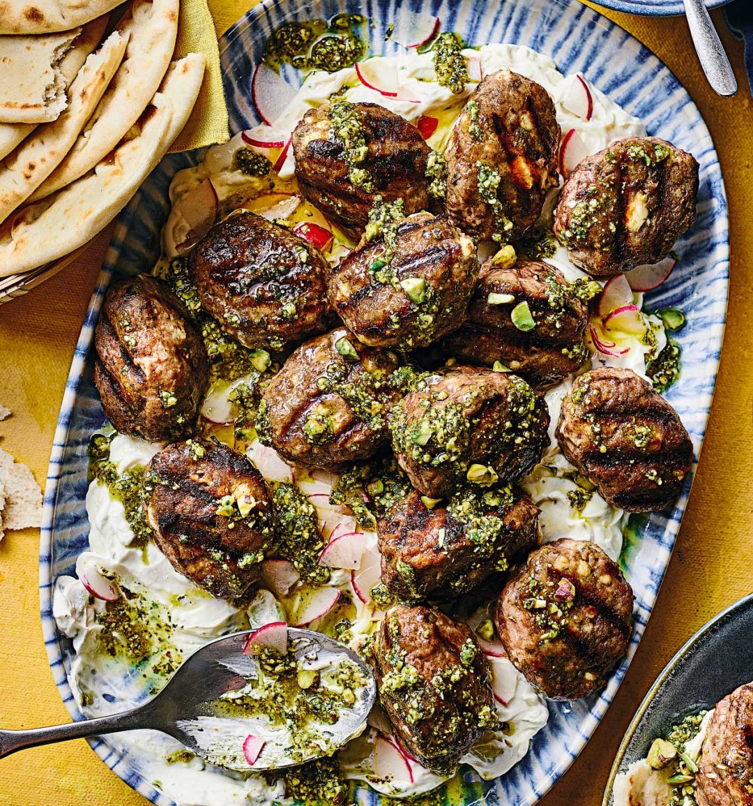 Lamb and feta kofta with pistachio salsa