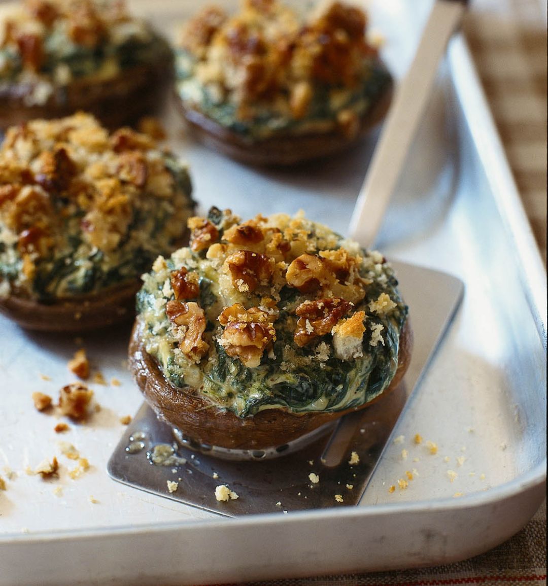 Herby stuffed field mushrooms