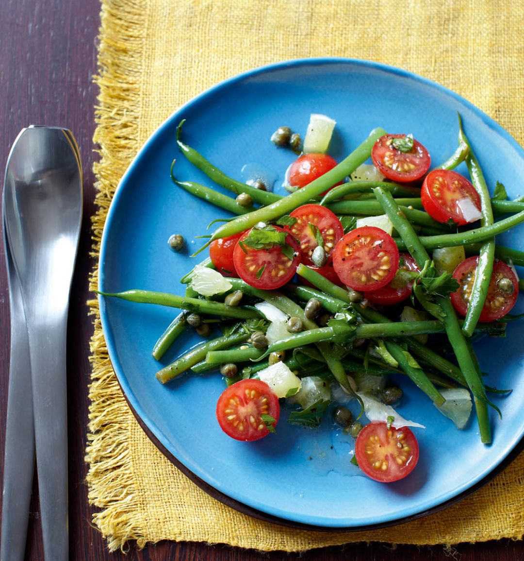 Warm lemon, tomato and bean salad