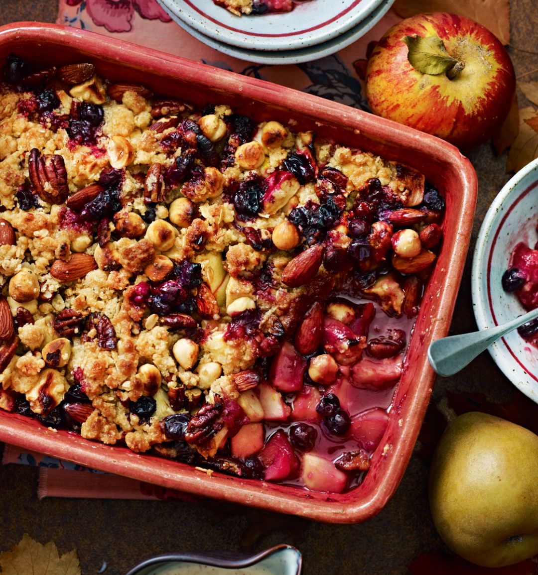 Apple and blackberry jumblenut crumble