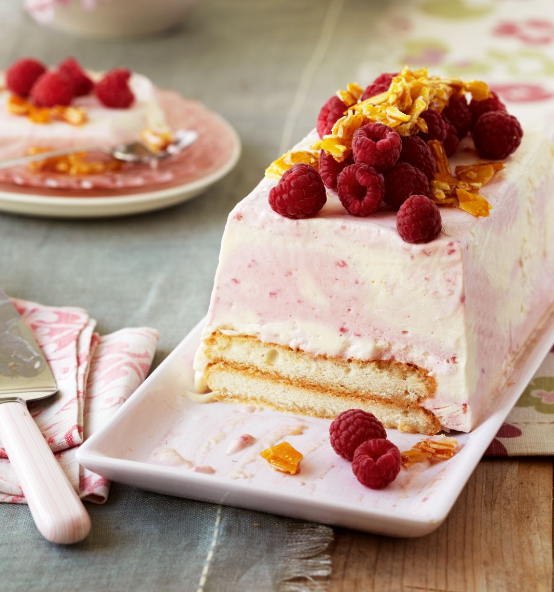 Frozen raspberry trifle terrine