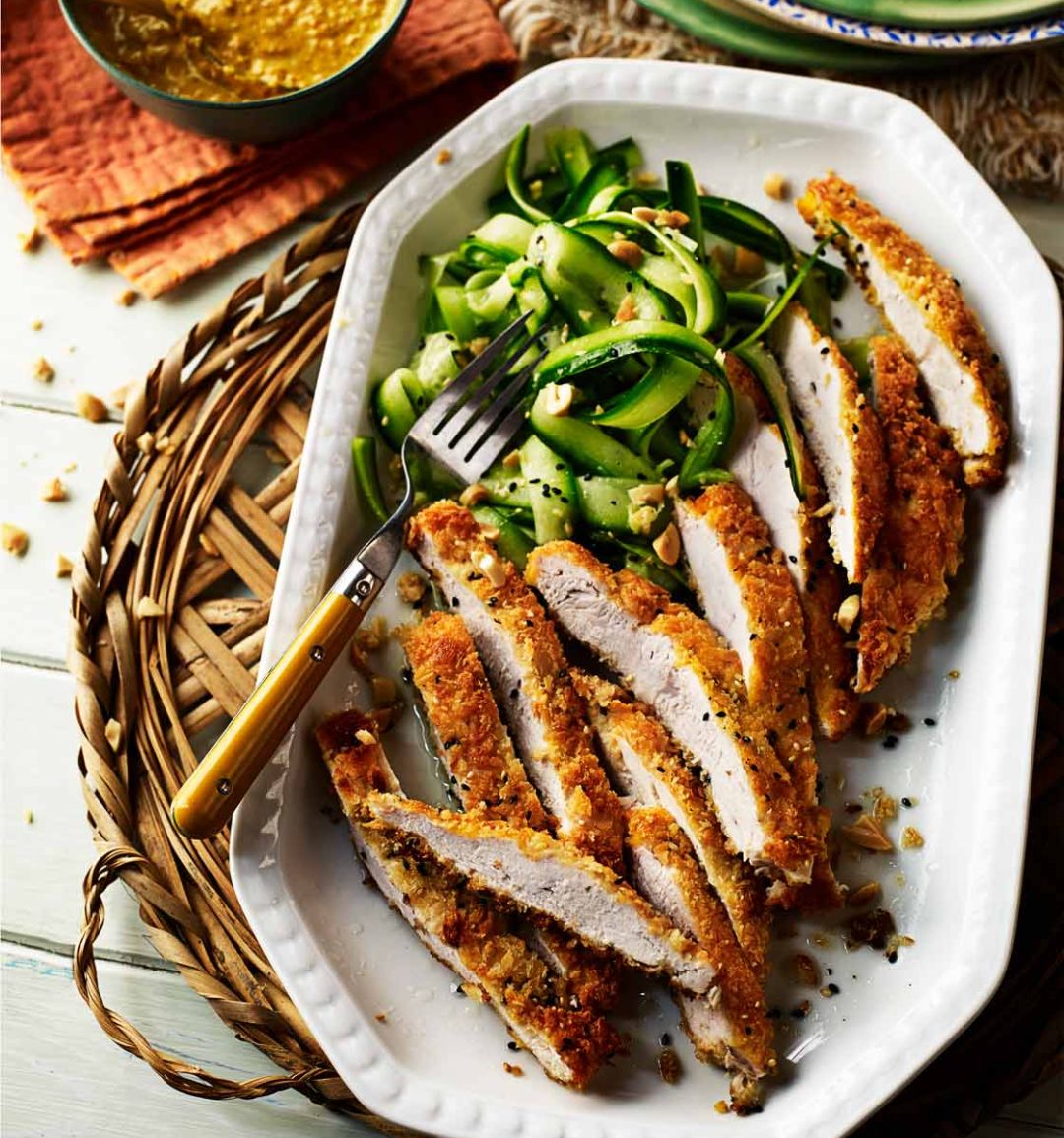  Crumbed katsu-style chicken with peanut salad  