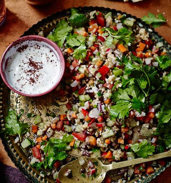 Chopped salad with sumac yogurt dressing