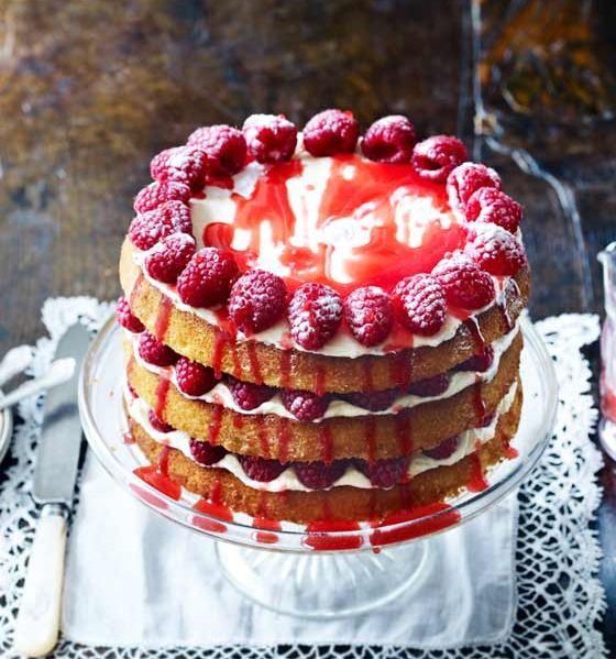 Triple-layer raspberry  lemonade drizzle cake