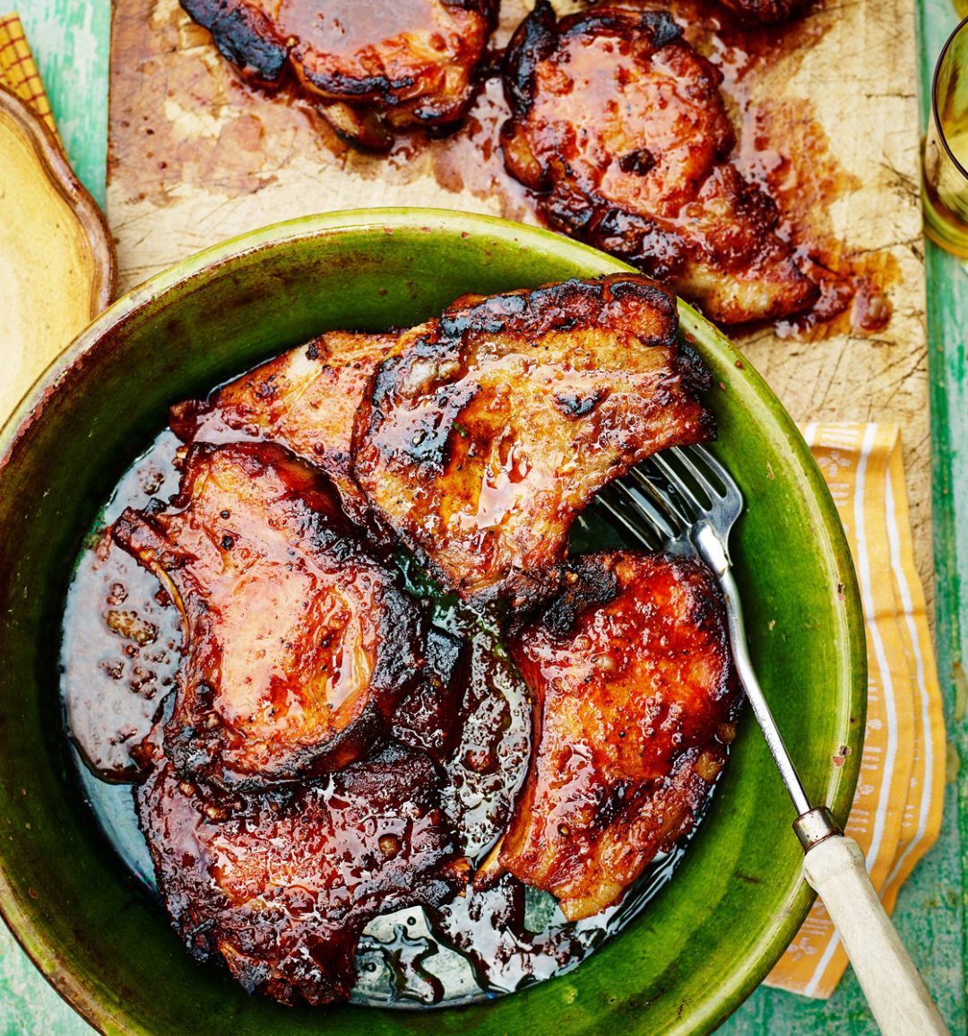 Sticky maple-glazed pork chops