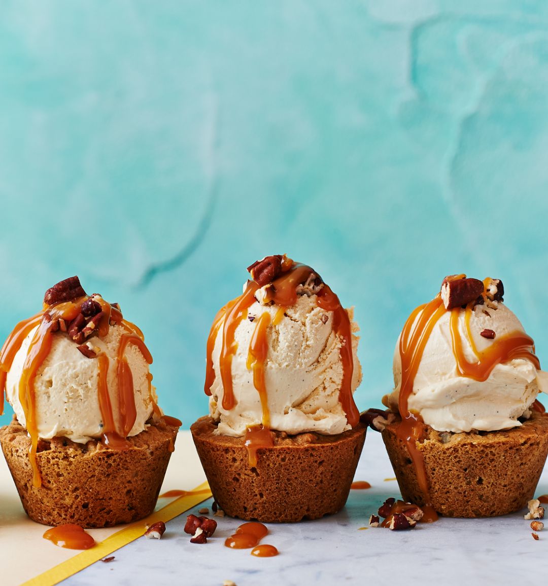 Salted caramel ice cream pecan cookie cups